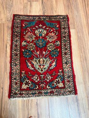 Vintage Wool Hand-Knotted Bijar Rug Western Flower Design Rustic Farmhouse Iran
